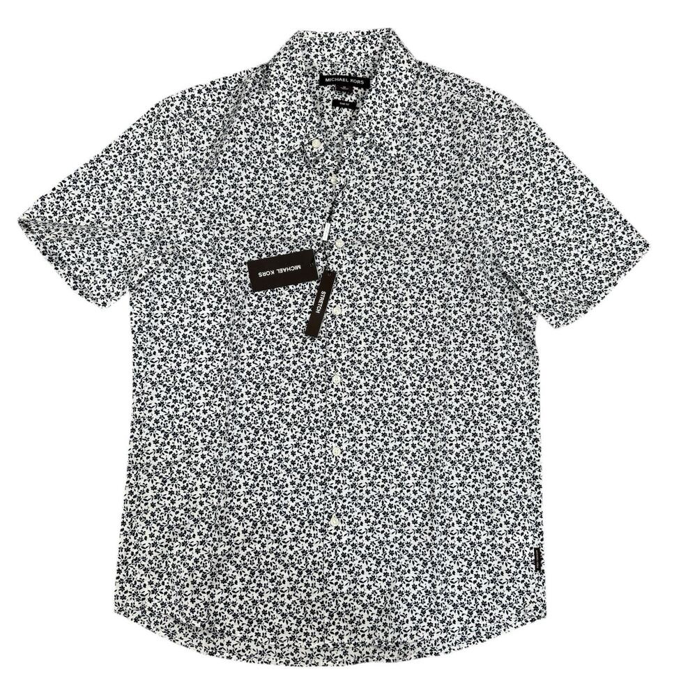 Michael Kors Black White Button Short Sleeve Shirt Mens Size S